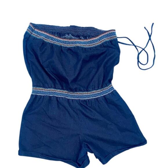 Southpole Women’s 2X Strapless Denim Romper Embroidered Front Design - Picture 3 of 5